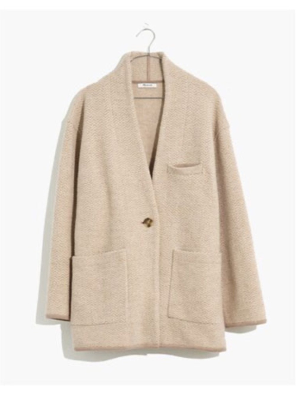 Madewell Herringbone Blazer Sweater Jacket Women Size M Cream Merino Wool Pocket